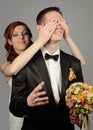 Close up of a nice young wedding couple Royalty Free Stock Photo