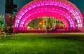 Night view of The Performance Pavilion in Gene Leahy Mall at The Riverfront Omaha Nebraska USA.