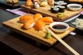 Close up of nigiri sushi with salmon fish