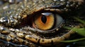 Close up of Nile crocodile Crocodylus niloticus eye in sunshine. generative ai