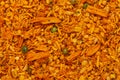 Close-up of Nimbu masala besan sev Indian namkeen snacks Full-Frame Background. Royalty Free Stock Photo