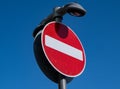 Close up of no entry sign in city centre street Liverpool March 2020
