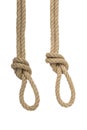 Close-up of node or knot from two ropes isolated on a white back Royalty Free Stock Photo