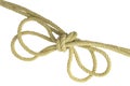 Close-up of node or knot from two ropes isolated on a white background. Navy and angler knot Royalty Free Stock Photo