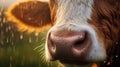 Close-up of the nose and nostrils of a cow in the pasture Royalty Free Stock Photo