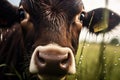 Close-up of the nose and nostrils of a cow in the pasture Royalty Free Stock Photo