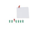 Close up of a note paper with push pin on white background Royalty Free Stock Photo