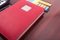 Close-up of notebook planner and sticky notes as pov Royalty Free Stock Photo