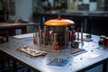 close-up of a nuclear battery prototype on a lab table