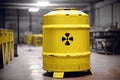 close-up of nuclear waste container, with the radioactive symbol clearly visible
