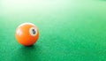 Close-up of number five balls on a billiard table, selective focus on pool ball Royalty Free Stock Photo