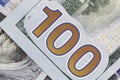 Number 100 on one hundred dollars banknote Royalty Free Stock Photo