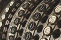 Close-up of numbered buttons on antique cash register Royalty Free Stock Photo