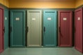 close-up of numbered dressing room doors in a row