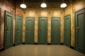 close-up of numbered dressing room doors in a row