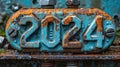 Close up of the numbers 2024 on an old rusty fire hydrant Royalty Free Stock Photo