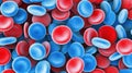 A close up of many small red and blue pills Royalty Free Stock Photo