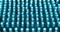 Close-up of numerous tiny glowing blue-green nanoparticles or leds in a grid formation Royalty Free Stock Photo