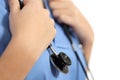 Close up of a nurse hands with stethoscope Royalty Free Stock Photo