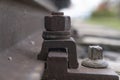 Close-Up Of Nut And Bolts On Rusty Railroad