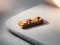 Close up of Nutritious Banana Energy Bar with Oats and Almonds. Royalty Free Stock Photo