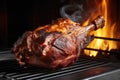 close-up of oak-smoked lamb shoulder with visible smoke