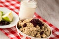 Close Up Oatmeal Breakfast Cereal With Milk