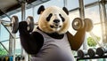 Obese Giant Panda Bear Lifting Weights in Order to Lose Weight - Generative Ai