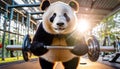 Obese Giant Panda Bear Lifting Weights in Order to Lose Weight - Generative Ai