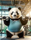 Obese Giant Panda Bear Lifting Weights in Order to Lose Weight - Generative Ai