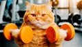 Obese Orange Cat Lifting Weights in Order to Lose Weight - Generative Ai