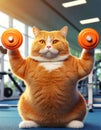 Obese Orange Cat Lifting Weights in Order to Lose Weight - Generative Ai