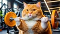 Obese Orange Cat Lifting Weights in Order to Lose Weight - Generative Ai