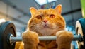 Obese Orange Cat Lifting Weights in Order to Lose Weight - Generative Ai