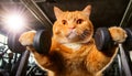 Obese Orange Cat Lifting Weights in Order to Lose Weight - Generative Ai