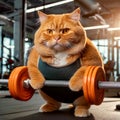 Obese Orange Cat Lifting Weights in Order to Lose Weight - Generative Ai