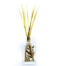 Close up of an object with wood sticks in liquid for home fragrance or no fire aroma diffuser with sticks