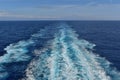 Ocean wake behind cruise ship.