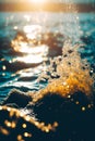 Close up ocean wave with sunset Royalty Free Stock Photo