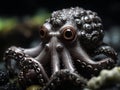 Close up of octopus on black background. Selective focus