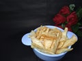 Close up off a bowl of cassava chips