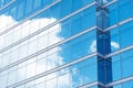 Close up of office building with reflection of blue sky and cloud. Business background.