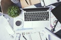 Office table top with empty devices Royalty Free Stock Photo