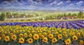 Close-up oil painting rural Landscape of Italian Tuscany Royalty Free Stock Photo