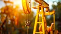 Close up of oil rig with man working on the top of it. AI Royalty Free Stock Photo