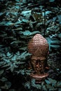 Old abandoned gold plated buddha head in nature Royalty Free Stock Photo