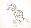 Prayer of blessing and laying on of hands. Vector drawing