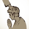 Prayer of blessing and laying on of hands. Vector drawing