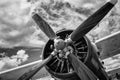 Close up of old airplane in black and white Royalty Free Stock Photo