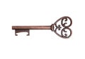 Close up of old antique key, bronze skeleton key on white background. Royalty Free Stock Photo